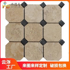 復古米黃天然洞石馬賽克瓷磚廚房玄關(guān)浴室衛(wèi)生間八角防滑地磚