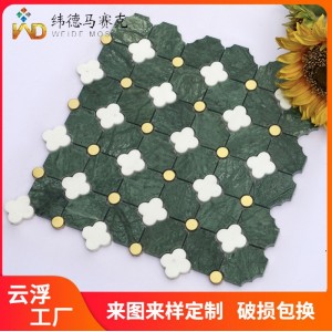 綠色花朵大理石馬賽克拼花法式復(fù)古衛(wèi)生間墻磚浴室廚房餐廳瓷磚