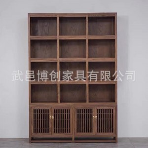新中式黑胡桃書柜書架 滿墻老榆木展示柜博古架茶葉柜多寶閣藥柜