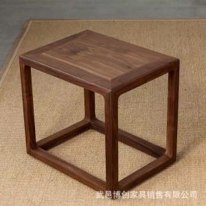 新中式凳子換鞋凳北美黑胡桃茶室方凳茶凳老榆木小矮凳實木禪意